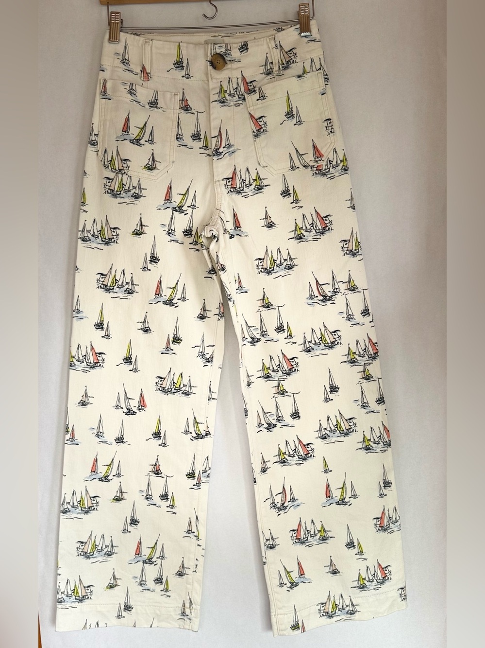 Anthropologie Maeve Cream Sailboat Pants.
